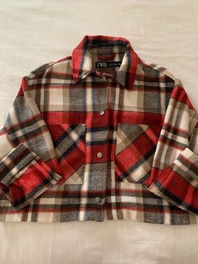 Zara Red, Cream & Navy Plaid Shacket